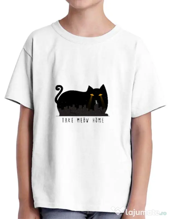 Tricou ADLER copil Take Meow Home Alb