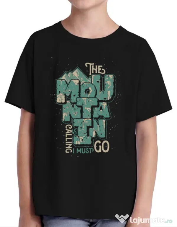 Tricou ADLER copil The mountain is calling, I must go! Negru