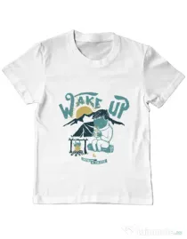Tricou ADLER copil Wake up and drink a coffee Alb