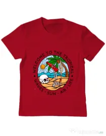 Tricou ADLER copil Welcome to the tropical Rosu