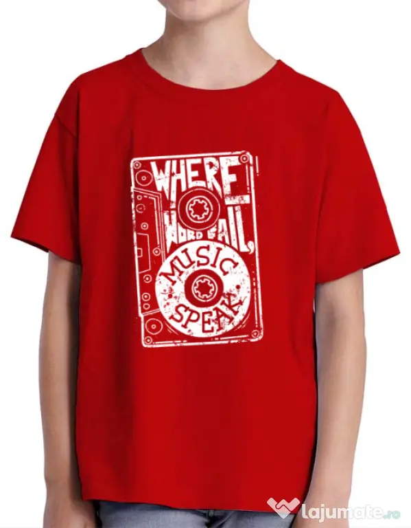 Tricou ADLER copil Where words fail, music speaks Rosu