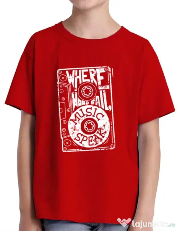 Tricou ADLER copil Where words fail, music speaks Rosu