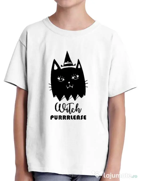 Tricou ADLER copil Witch Purrrlease Alb