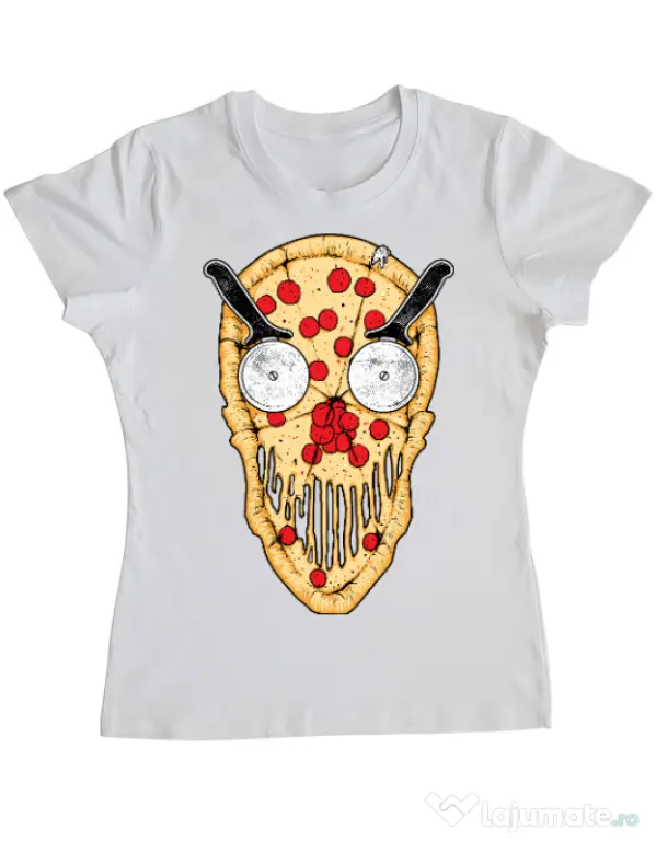 Tricou ADLER dama Pizza skull Alb