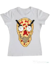 Tricou ADLER dama Pizza skull Alb