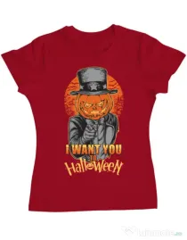 Tricou ADLER dama I want you to halloween Rosu