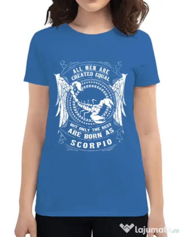 Tricou ADLER dama The best men are born as Scorpio Albastru azuriu