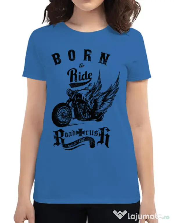 Tricou ADLER dama Born to ride Albastru azuriu