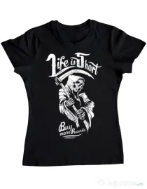 Tricou ADLER dama Life is short Negru