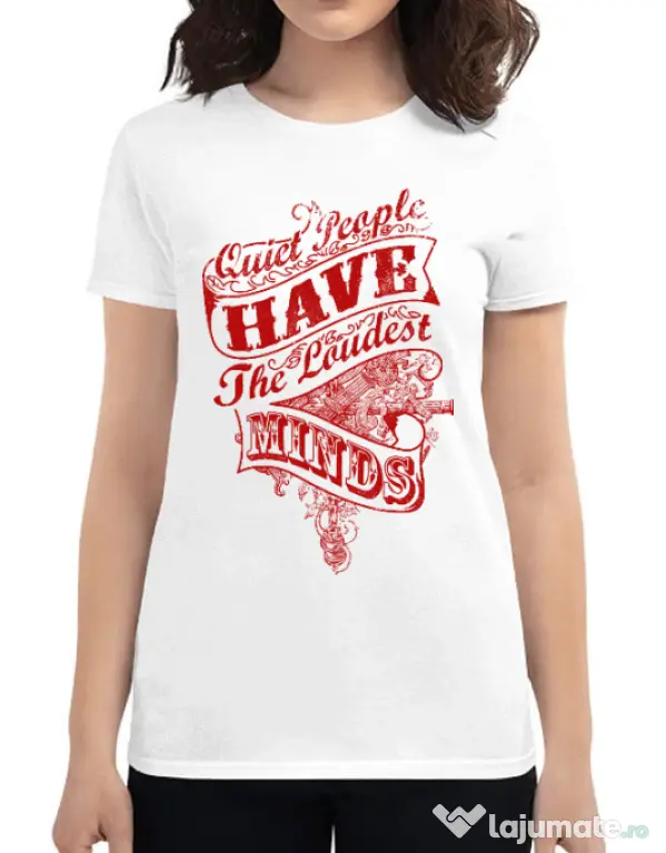 Tricou ADLER dama Quiet people loud minds Alb