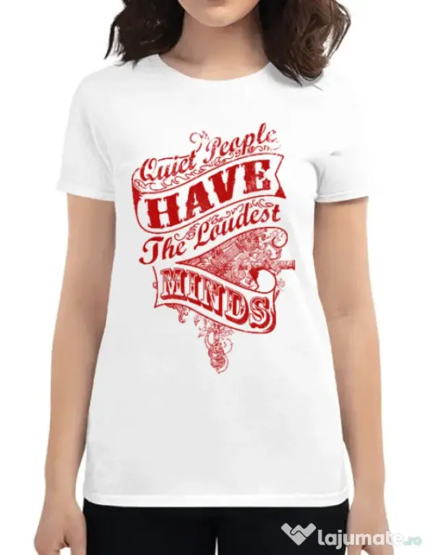 Tricou ADLER dama Quiet people loud minds Alb