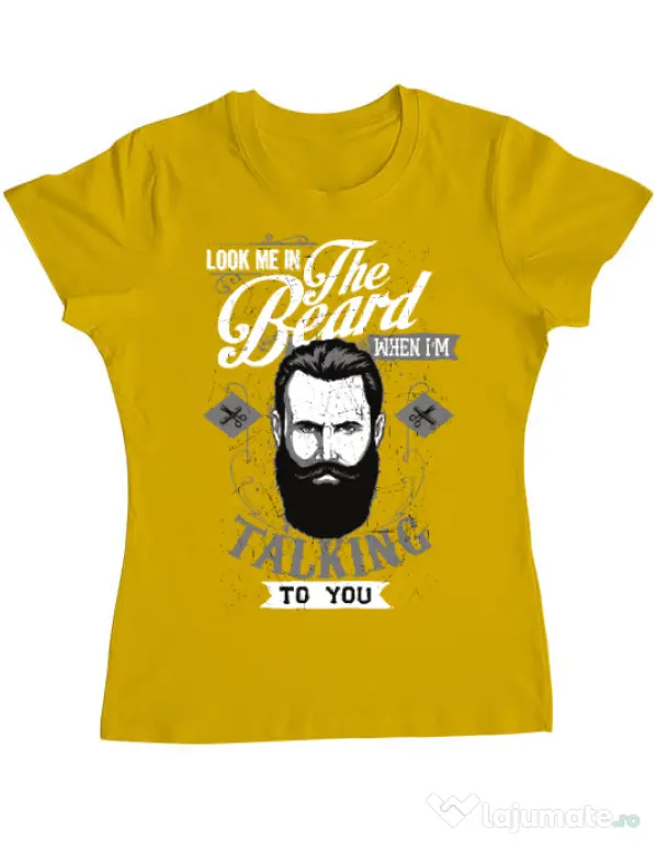 Tricou ADLER dama Look me in the beard Galben