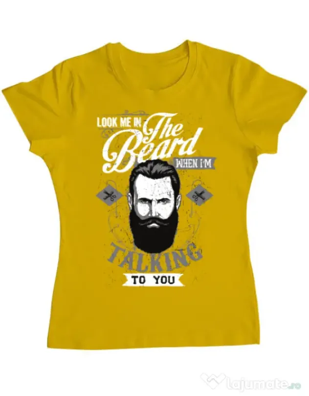 Tricou ADLER dama Look me in the beard Galben