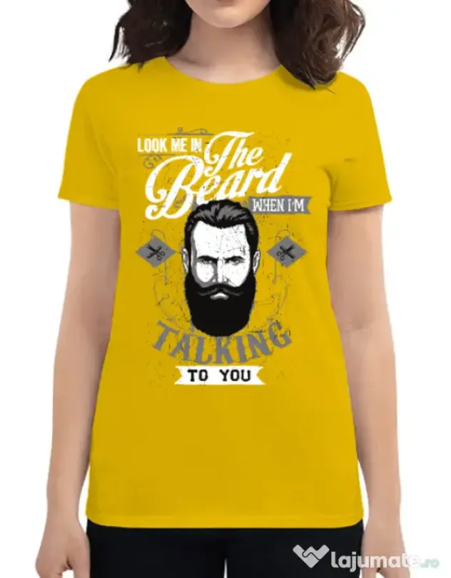 Tricou ADLER dama Look me in the beard Galben