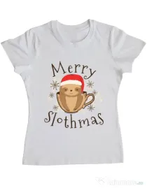 Tricou ADLER dama Merry slothmas Alb