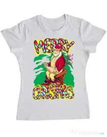 Tricou ADLER dama Naughty Santa Alb