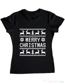 Tricou ADLER dama Merry Christmas Ugly Sweater Negru