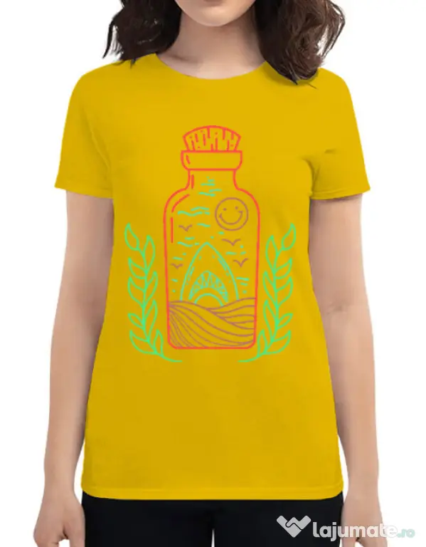 Tricou ADLER dama Shark in a bottle Galben