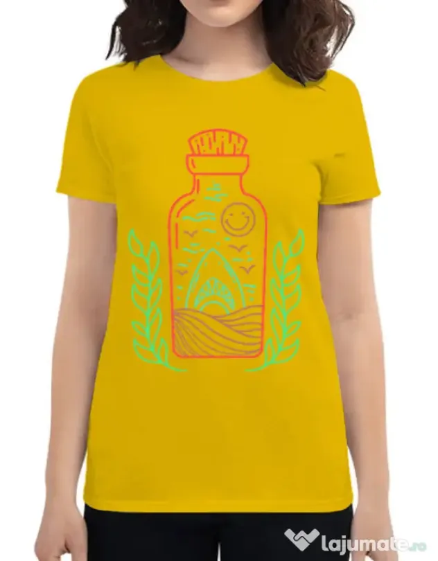 Tricou ADLER dama Shark in a bottle Galben