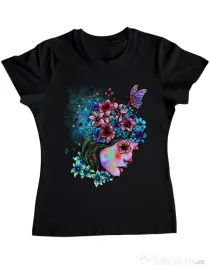 Tricou ADLER dama Lady and flowers Negru
