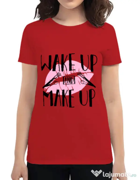 Tricou ADLER dama Wake up and make up Rosu