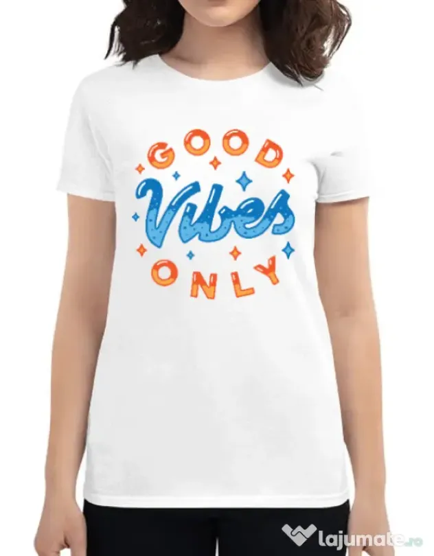 Tricou ADLER dama Good vibes only Alb