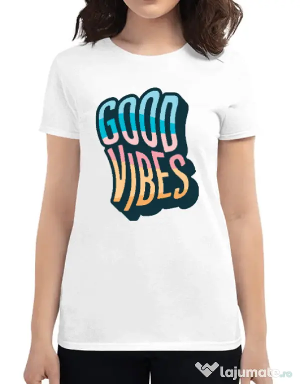 Tricou ADLER dama Good vibes Alb