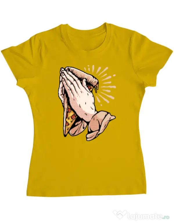 Tricou ADLER dama Pray for pizza Galben