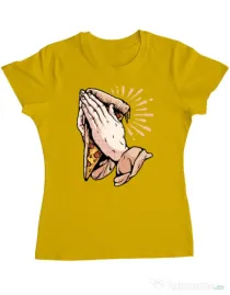 Tricou ADLER dama Pray for pizza Galben