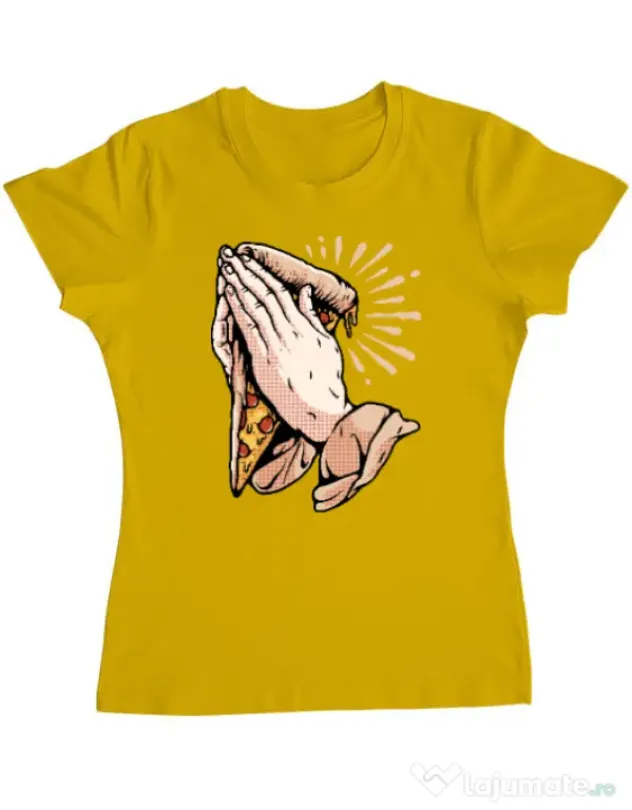 Tricou ADLER dama Pray for pizza Galben