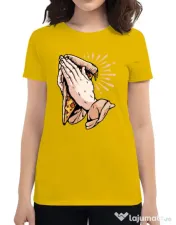 Tricou ADLER dama Pray for pizza Galben