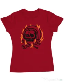 Tricou ADLER dama Skull biker Rosu