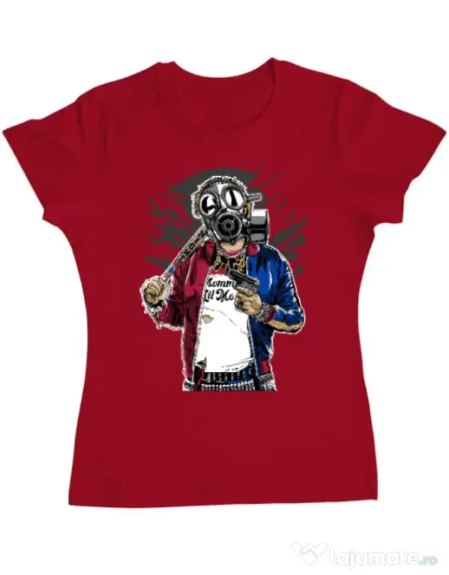 Tricou ADLER dama Suicide gas mask Rosu