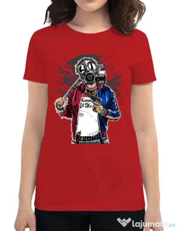 Tricou ADLER dama Suicide gas mask Rosu
