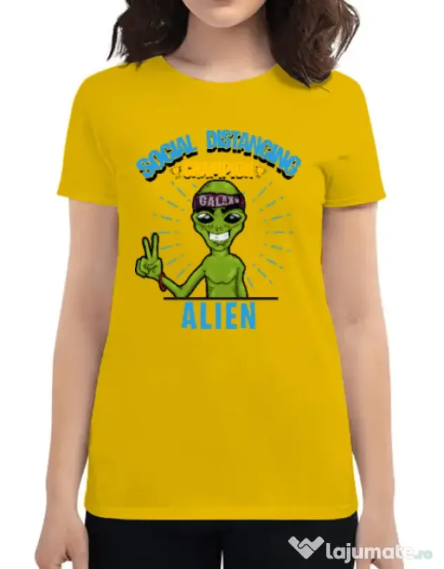 Tricou ADLER dama Social distancing Galben