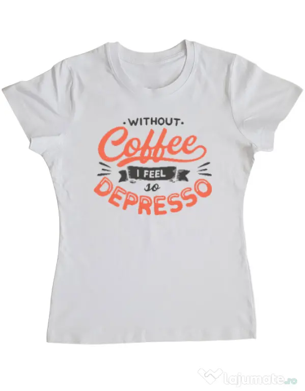 Tricou ADLER dama Without coffee Alb