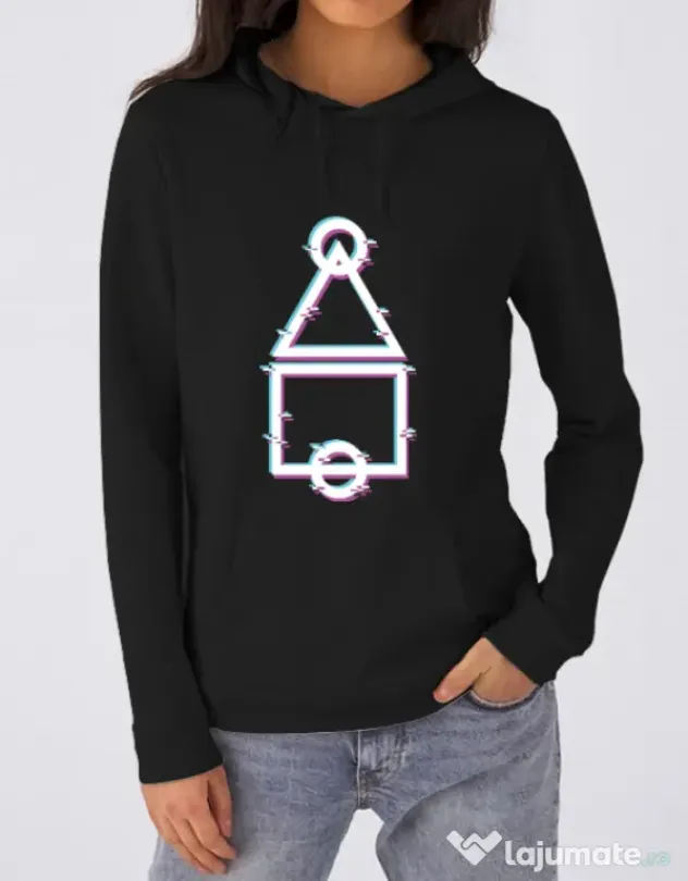 Hanorac dama cu gluga Glitch Squid Game Negru