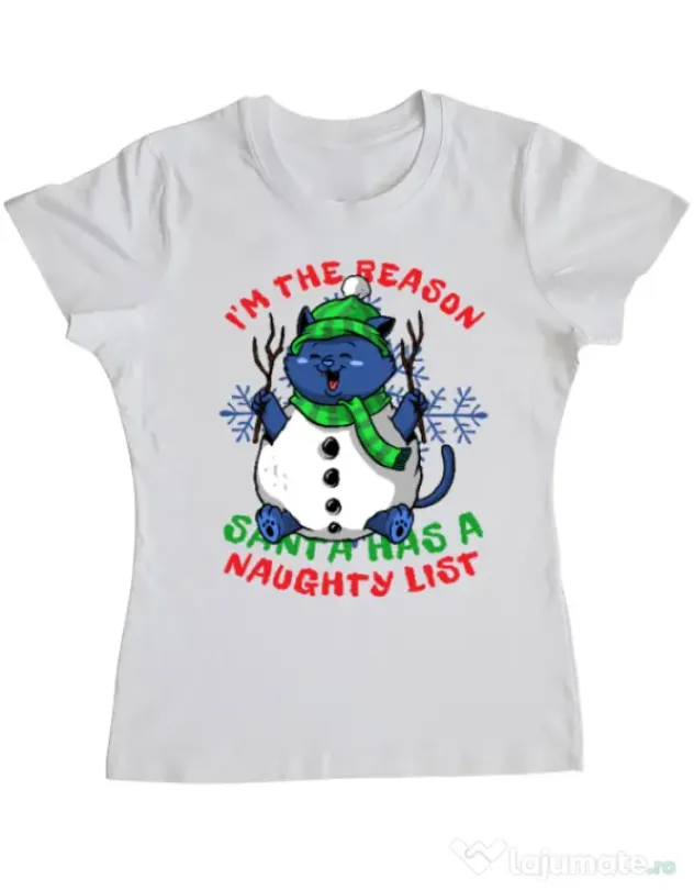 Tricou personalizat dama Naughty List Alb