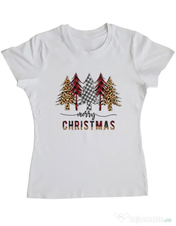 Tricou personalizat dama Christmas Trees Alb