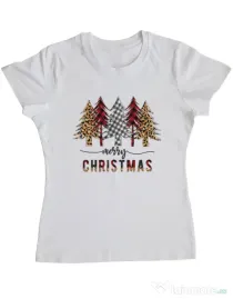 Tricou personalizat dama Christmas Trees Alb