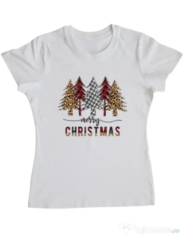 Tricou personalizat dama Christmas Trees Alb