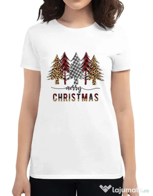 Tricou personalizat dama Christmas Trees Alb