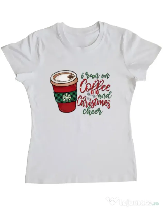 Tricou personalizat dama Run on Coffee Alb