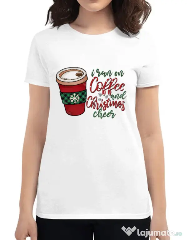 Tricou personalizat dama Run on Coffee Alb