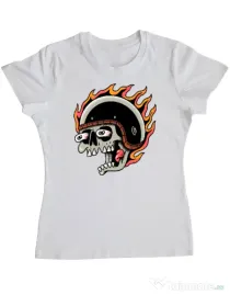 Tricou personalizat dama Skull Biker Alb
