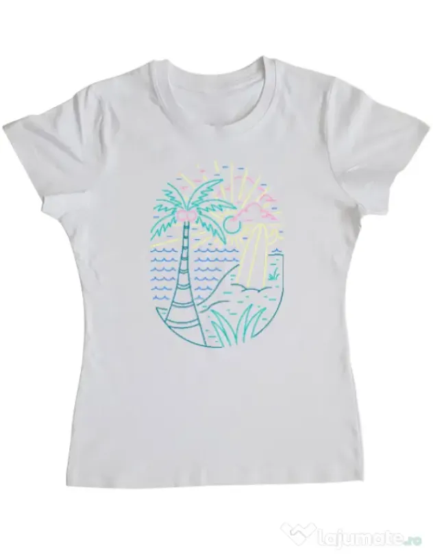 Tricou personalizat dama Beach Neon Alb