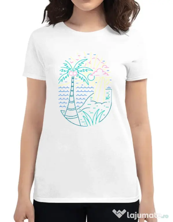 Tricou personalizat dama Beach Neon Alb
