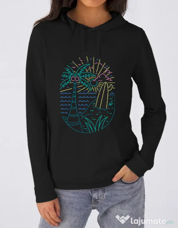 Hanorac dama cu gluga Beach Neon Negru