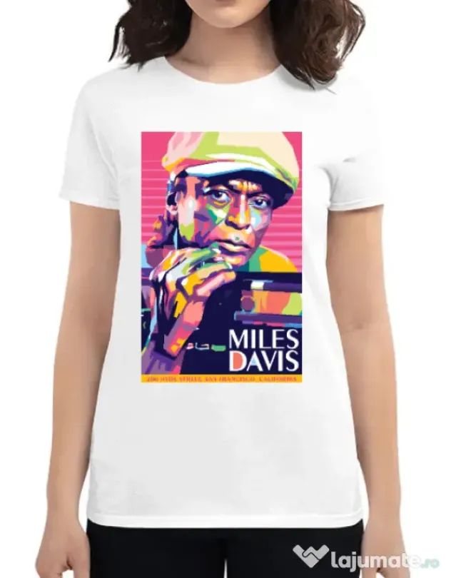 Tricou personalizat dama Miles Davis Alb