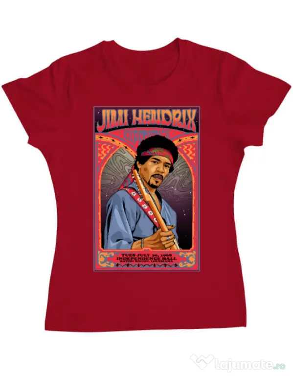 Tricou personalizat dama Jimi Hendrix Rosu
